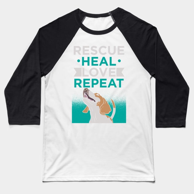 ANIMAL RESCUE: Rescue Heal Love Baseball T-Shirt by woormle